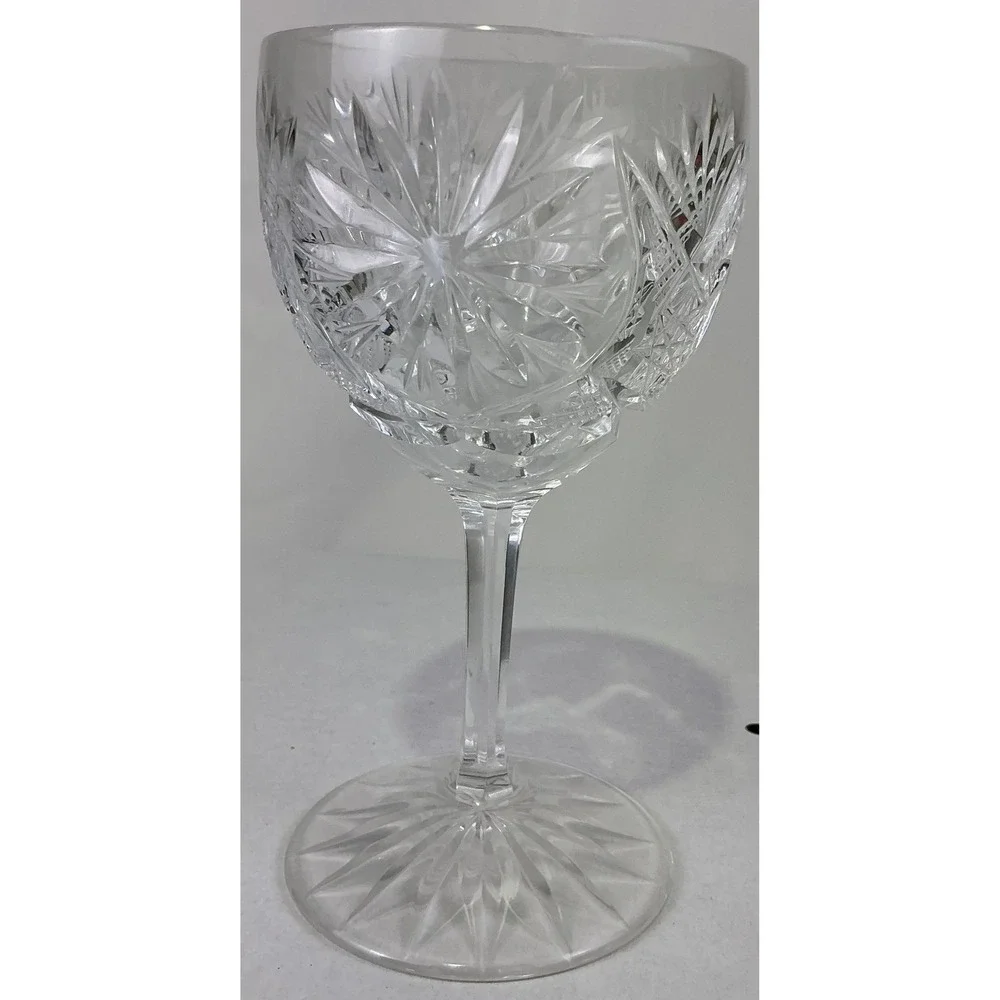 Set of 6 Cut Glass Goblets‎ Starburst Etched Stemware Vintage Style Clear 4.5